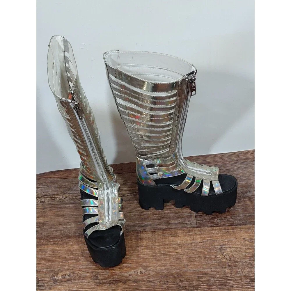 Current Mood Weekend Warrior Eclipse Knee High Iridescent Gladiator Boots Sz 6M